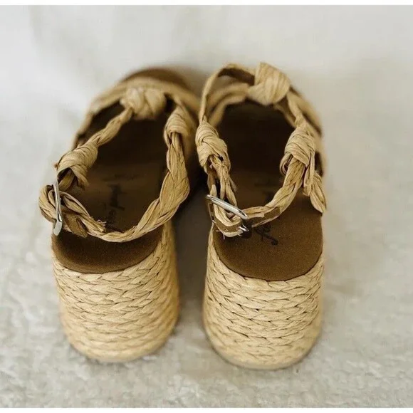 Free People Raffia Rendevous Platform Sandals Beige Braided Weave Shoes 39 US 9 - Picture 7 of 11